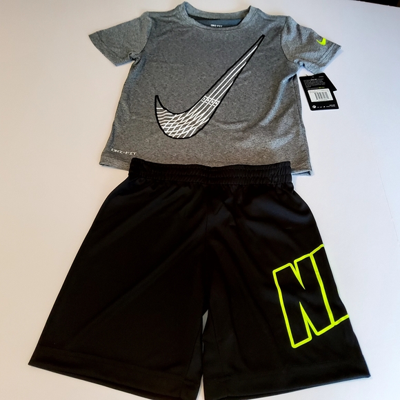 Nike Other - Nike NWT Boys Size 6 Gray T Shirt Black Shorts Neon Logo 2 Piece Set Outfit